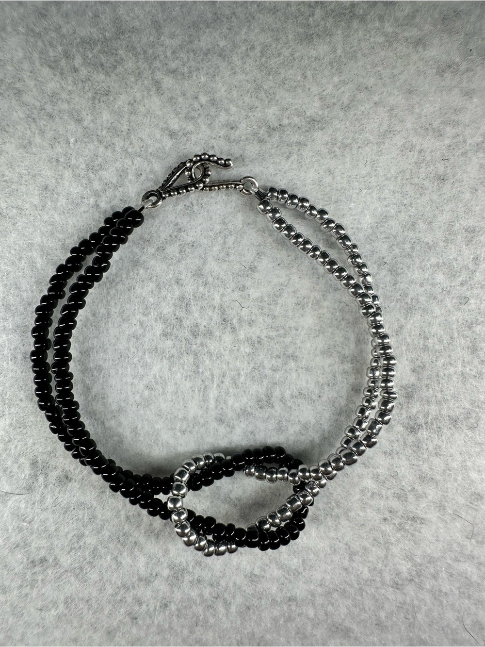 Black & Silver Double Strand Beaded Knot Bracelet